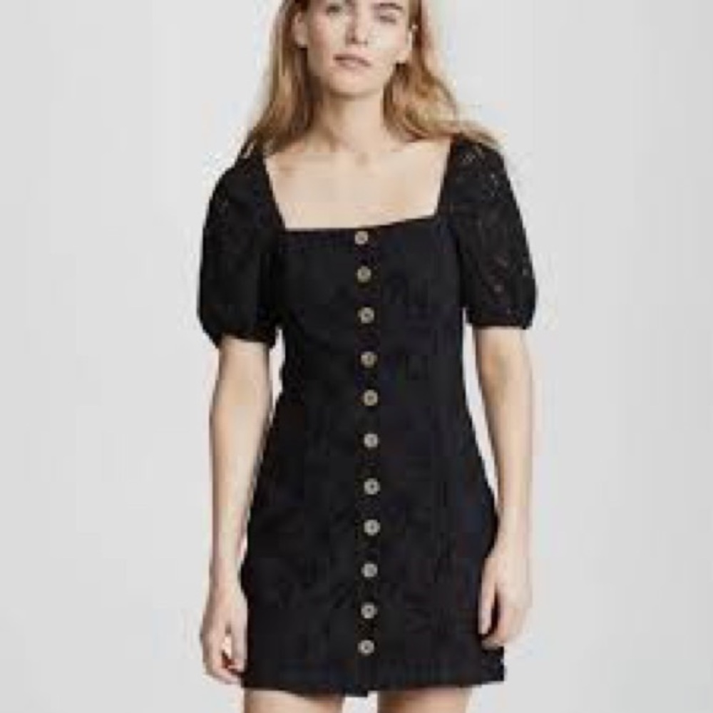 Free People Black Eyelet Button Up Dress Size 0